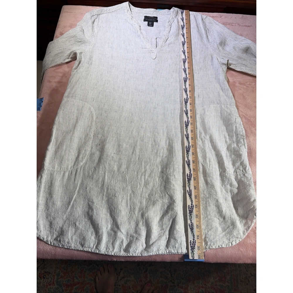 Tahari 100% Linen Black & White Striped Long Sleeve Tunic Dress Sz XL. Boho - Picture 9 of 9
